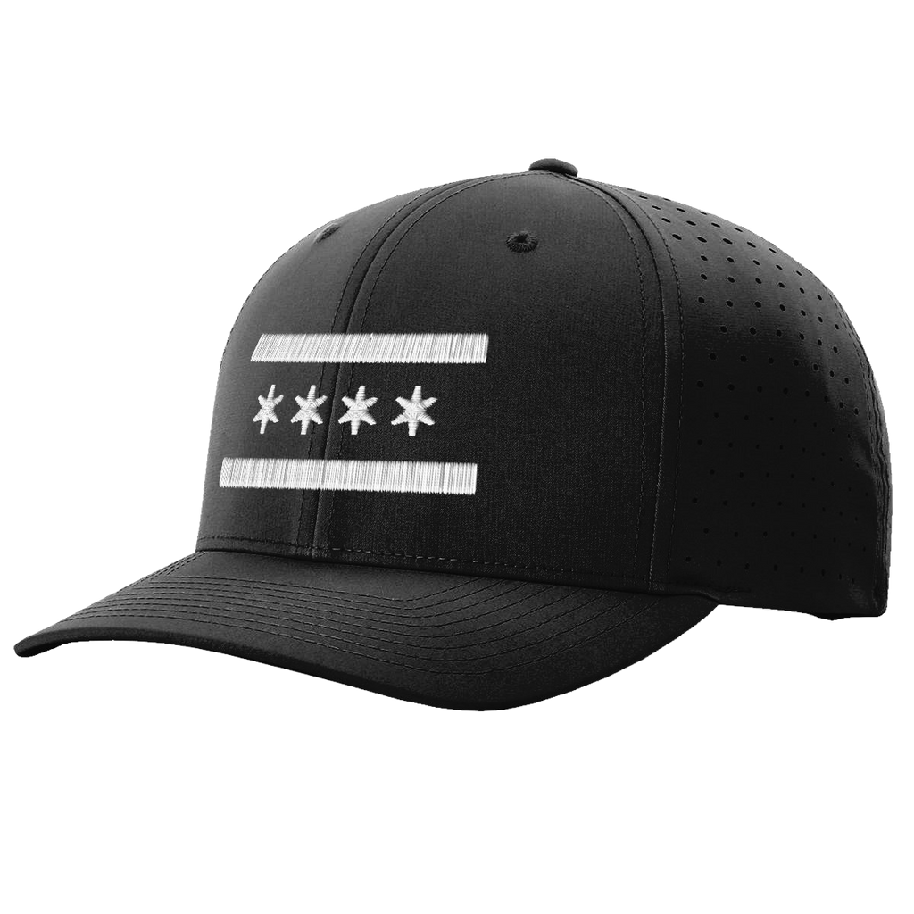 Black Chicago White Flag Performance Hat, embroidered