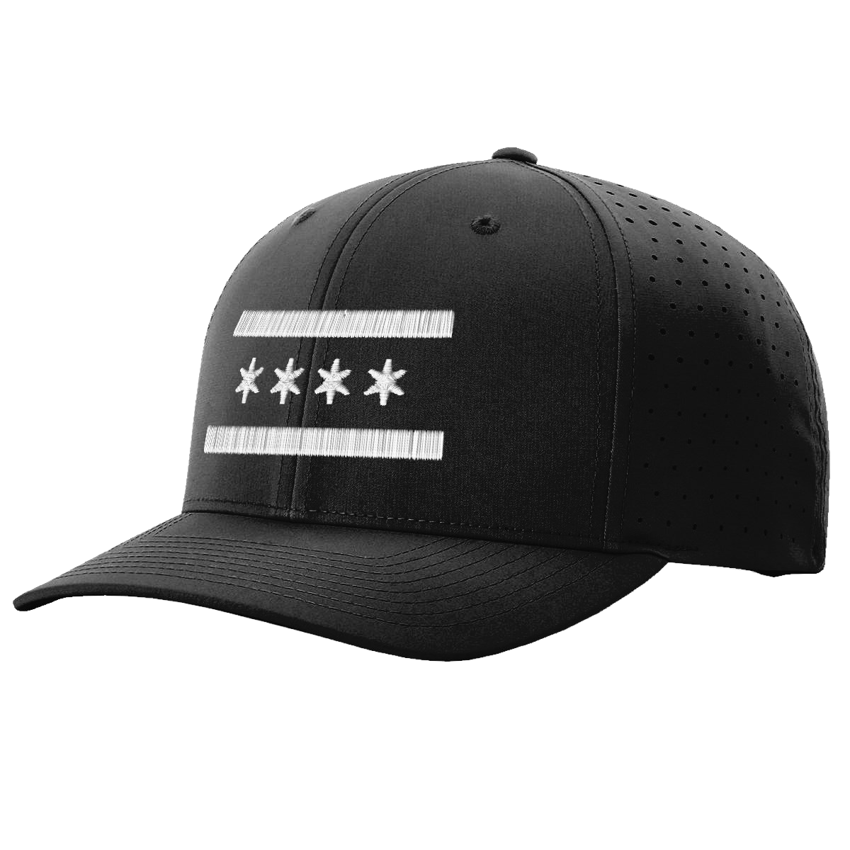 Black Chicago White Flag Performance Hat, embroidered