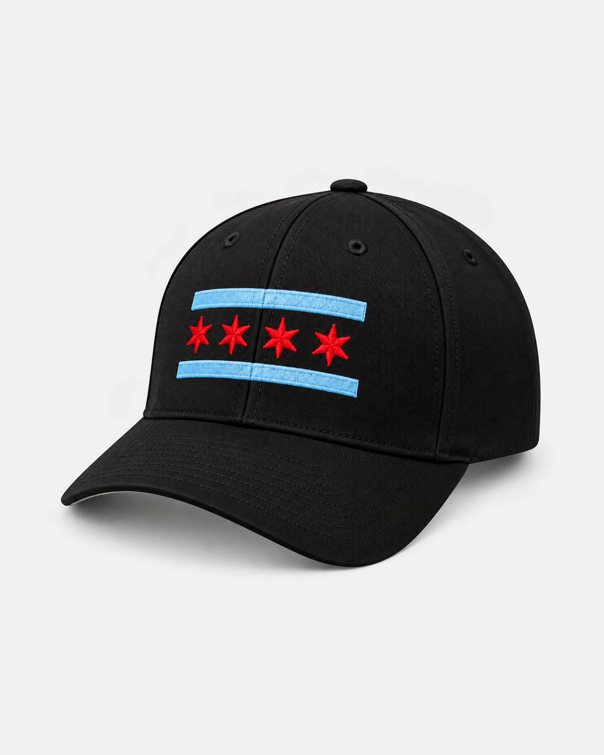 Chicago Flag fitted hat in black, front view