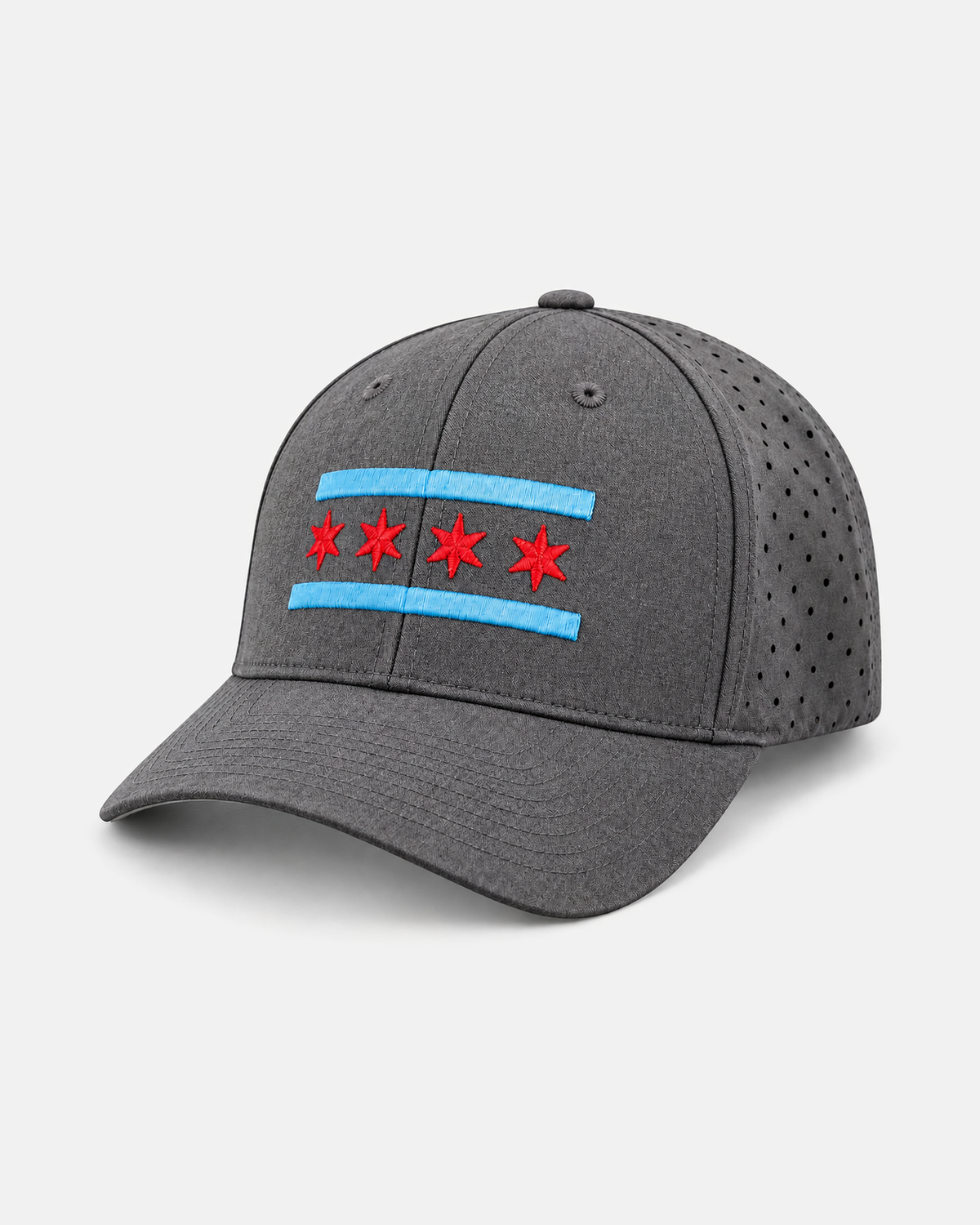 Chicago flag laser performance 632 hat in gray, hand-embroidered flag