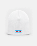 Chicago Flag beanie in white, front view