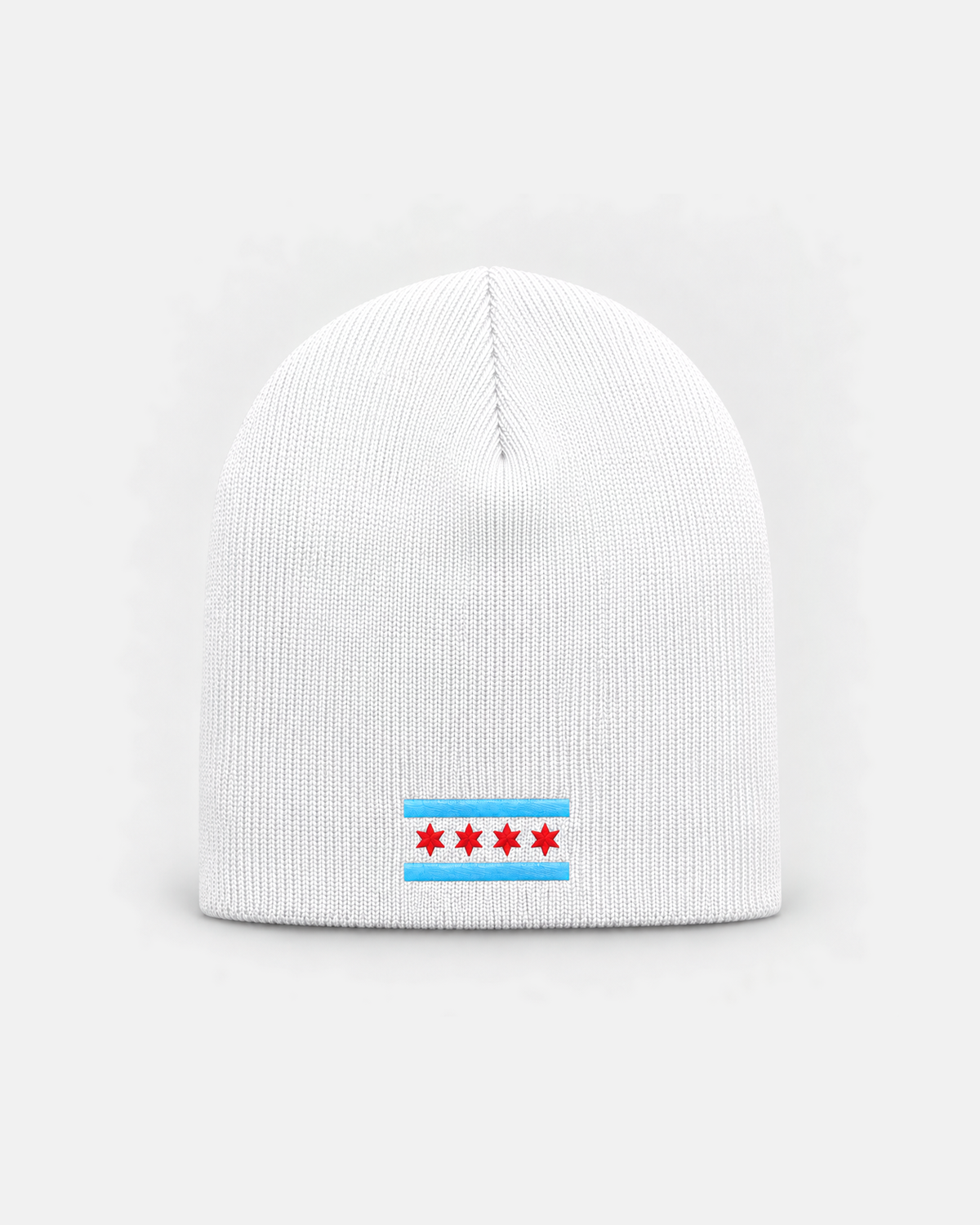 Chicago Flag beanie in white, front view