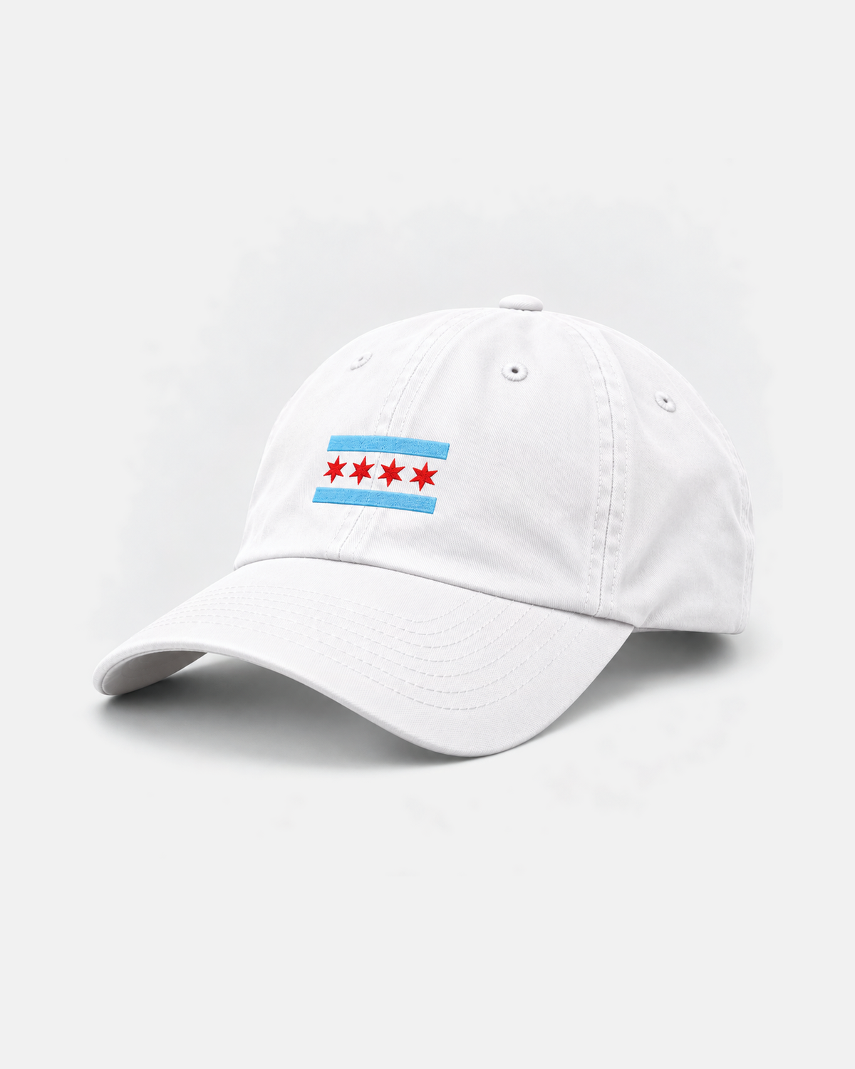 Chicago Flag dad hat in white, front view