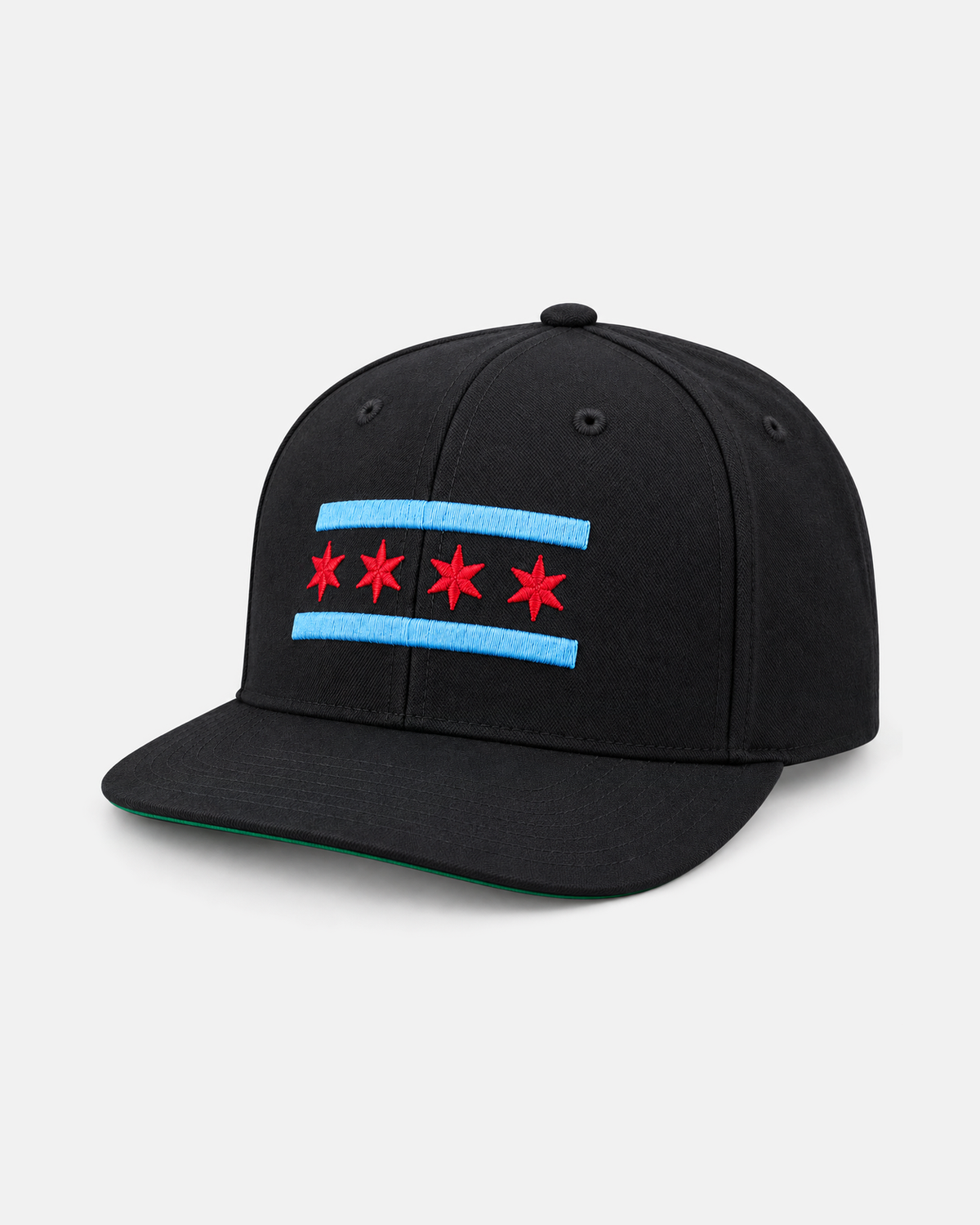 Chicago Flag snapback hat in black, front view
