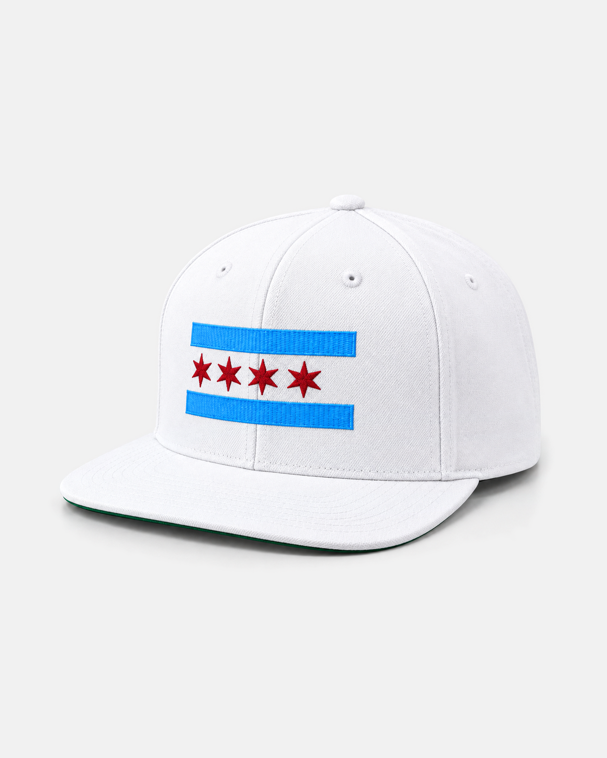 Chicago Flag snapback hat in white, front view
