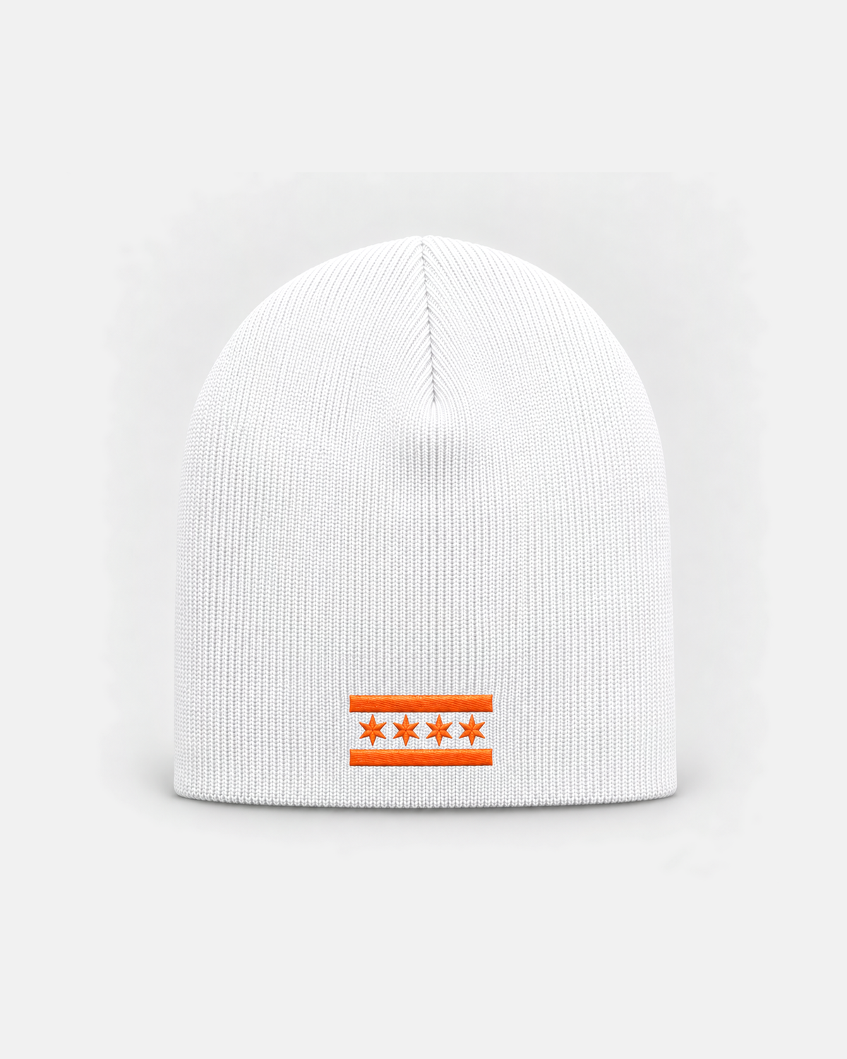 Chicago Orange Flag beanie in white, front view