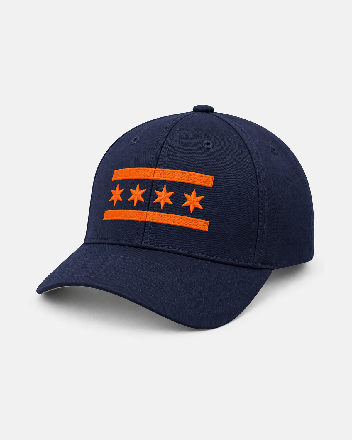 Chicago Orange Flag fitted hat in navy, front view