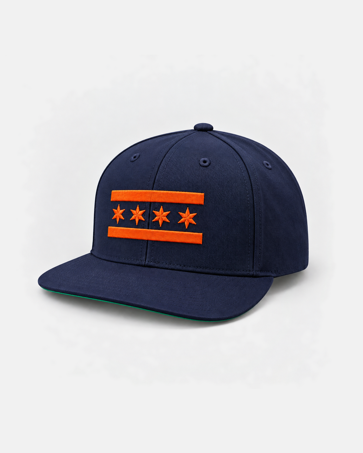 Chicago Orange Flag snapback hat in navy, front view