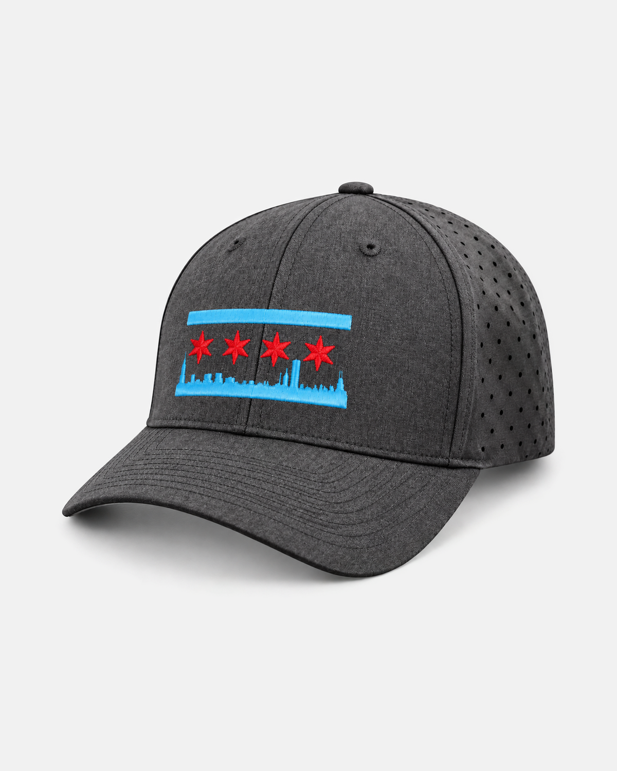Chicago skyline flag laser performance 632 hat in gray