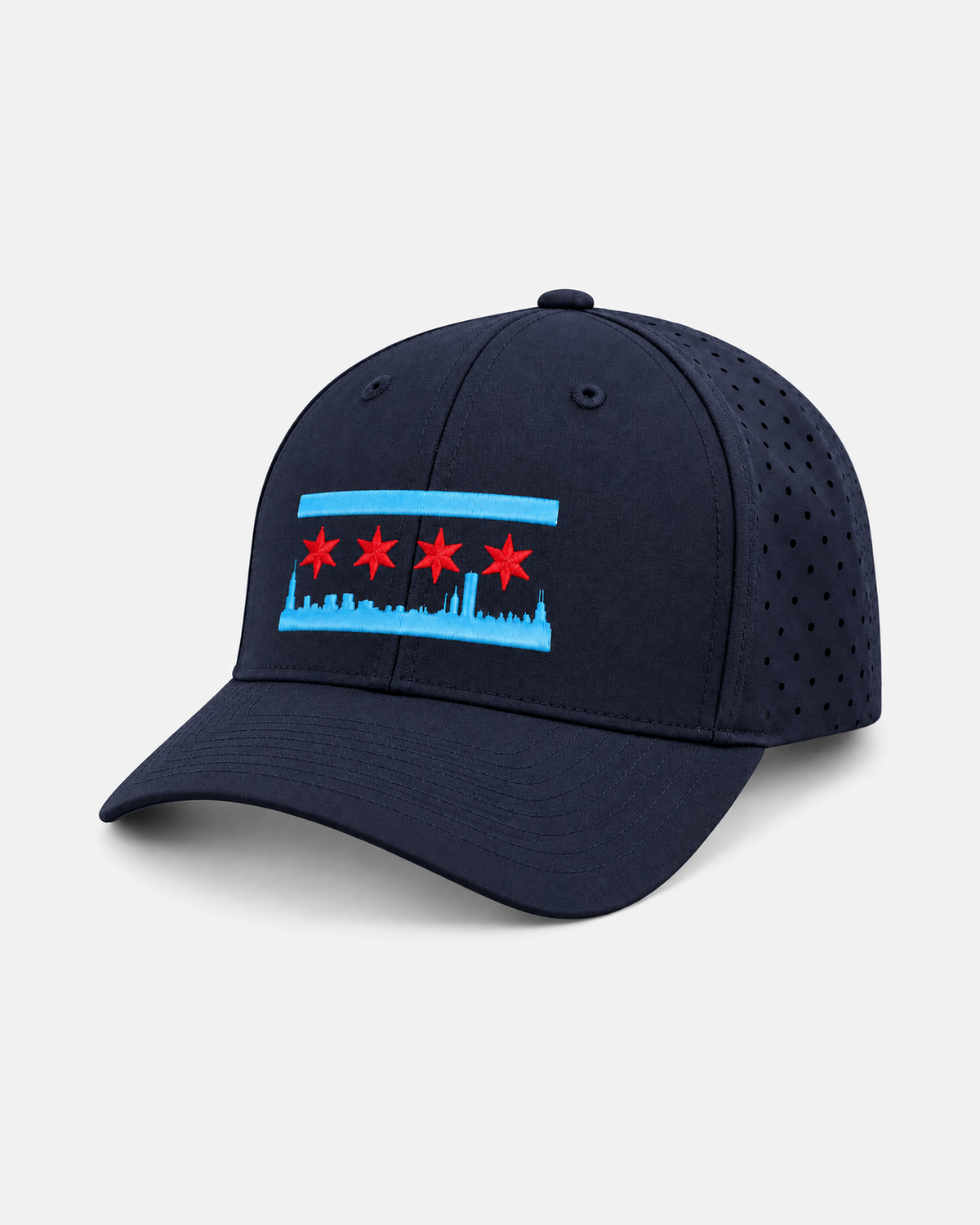 Chicago skyline flag laser performance 632 hat in navy