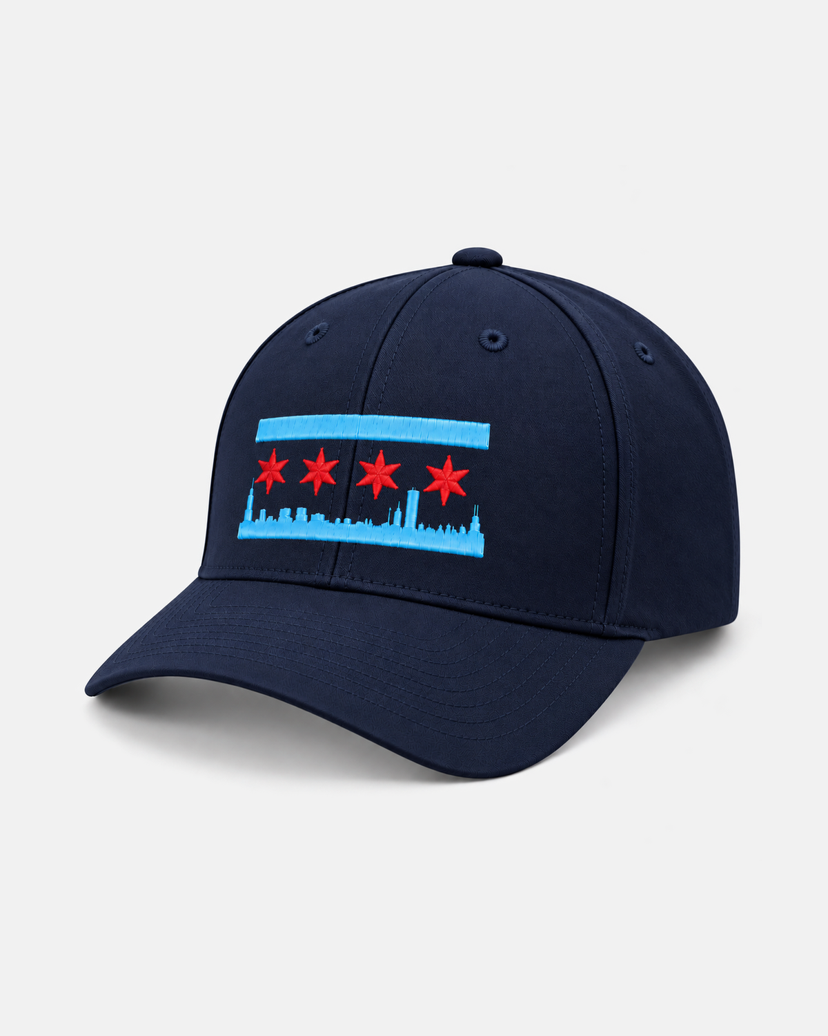 Chicago Skyline Flag fitted hat in navy, front view
