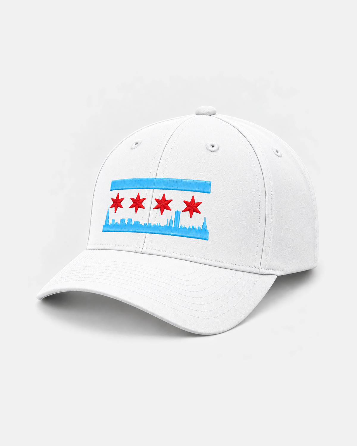 Chicago Skyline Flag fitted hat in white, front view