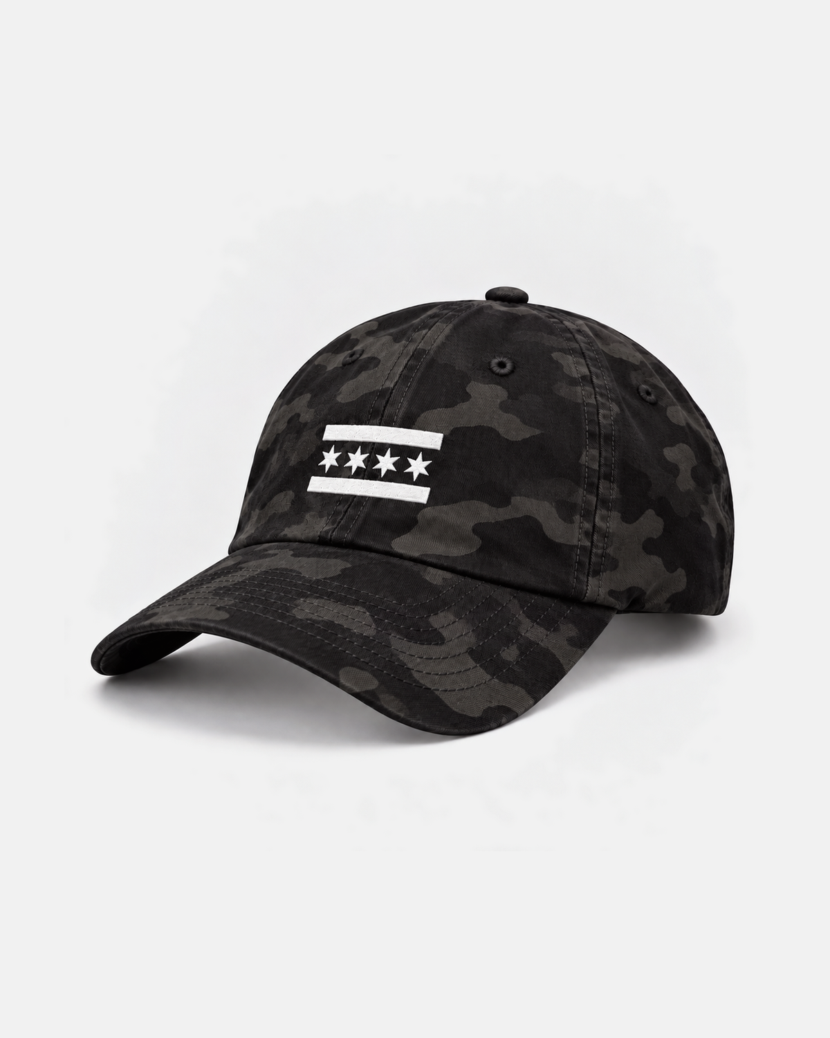 Chicago White Flag dad hat in black camo, front view