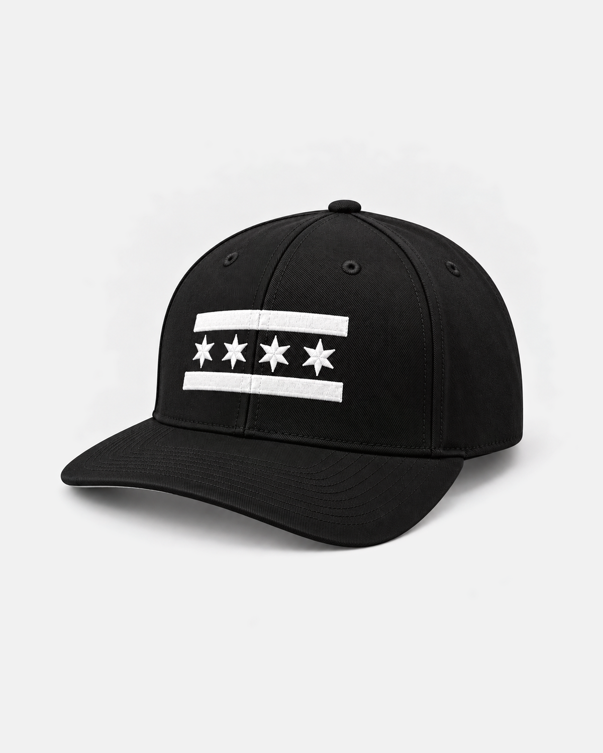 Chicago White Flag fitted hat in black, front view