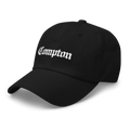 Compton California dad hat in black, angled view
