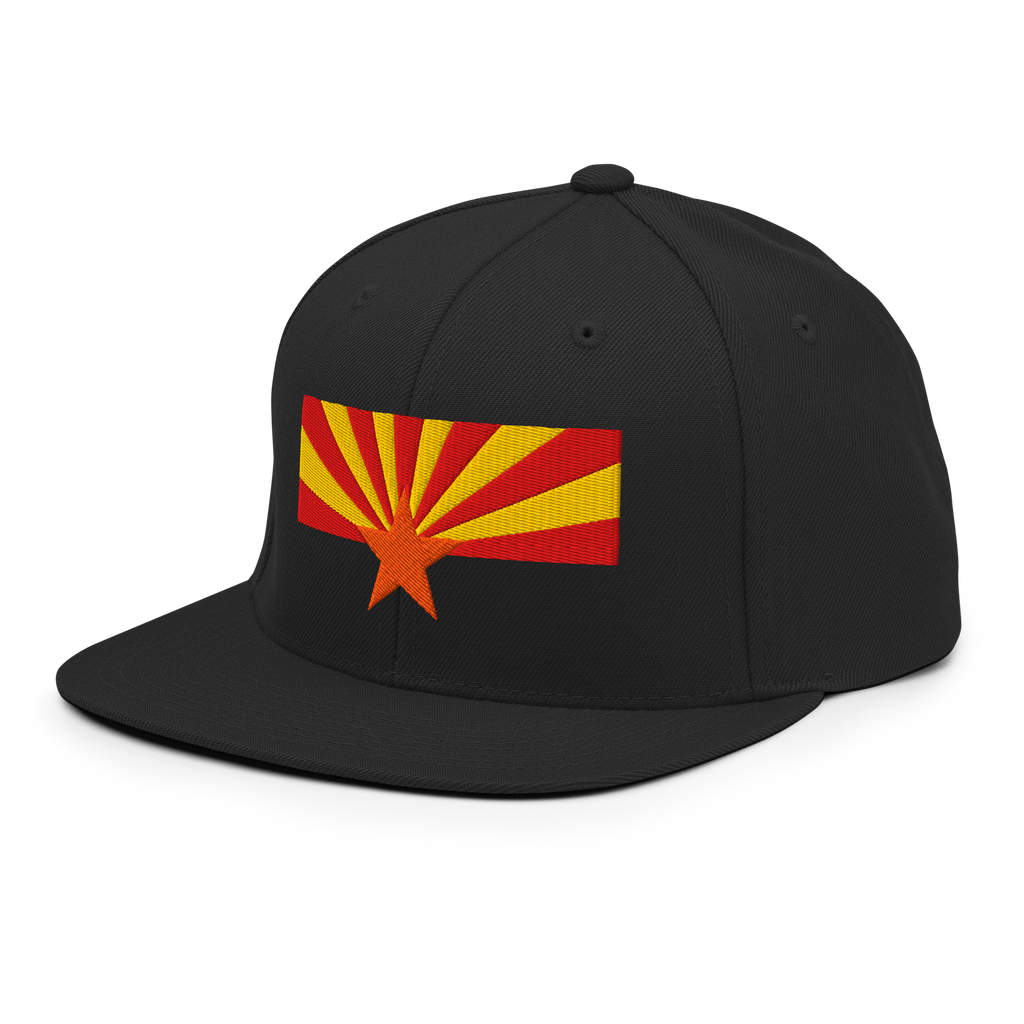 Arizona Flag snapback hat in black, back view