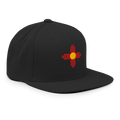 New Mexico Flag snapback hat in black, back view