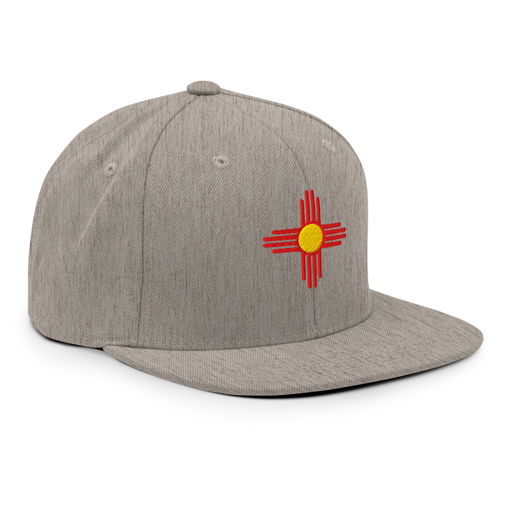 New Mexico Flag snapback hat in heather grey, back view