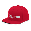 Compton California snapback hat in red, back view