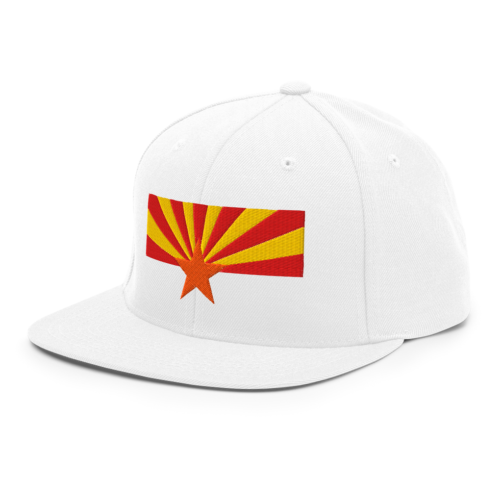 Arizona Flag snapback hat in white, back view