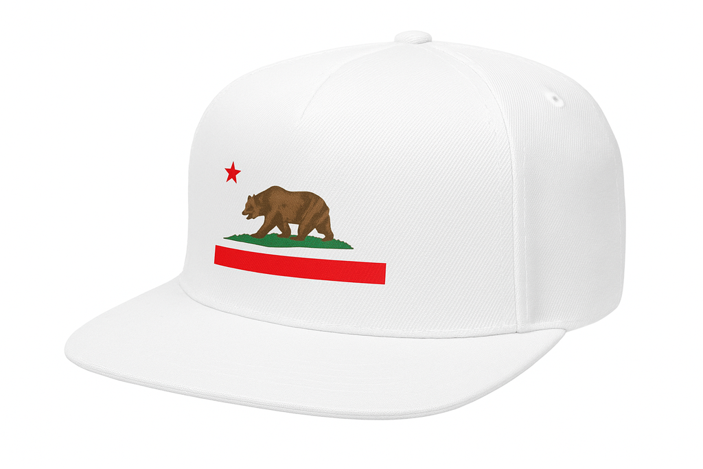Clean angled white California snapback