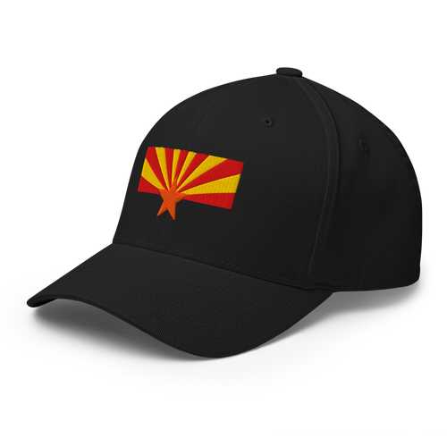 Arizona Flag fitted hat in black, back view