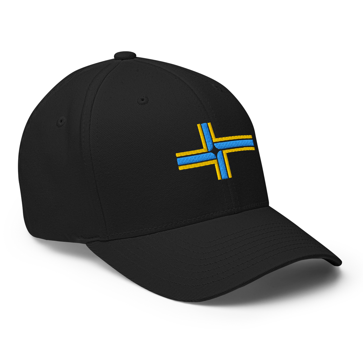Portland Oregon Flag fitted hat in black, back view