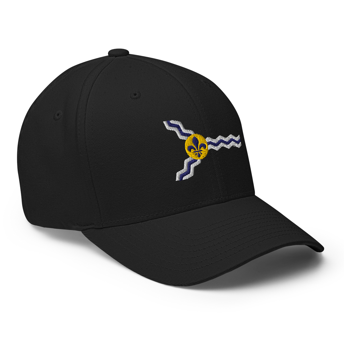St. Louis Flag fitted hat in black, back view