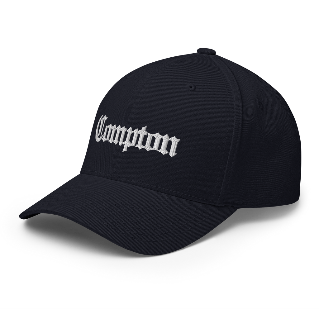 Compton California fitted hat in navy, back view