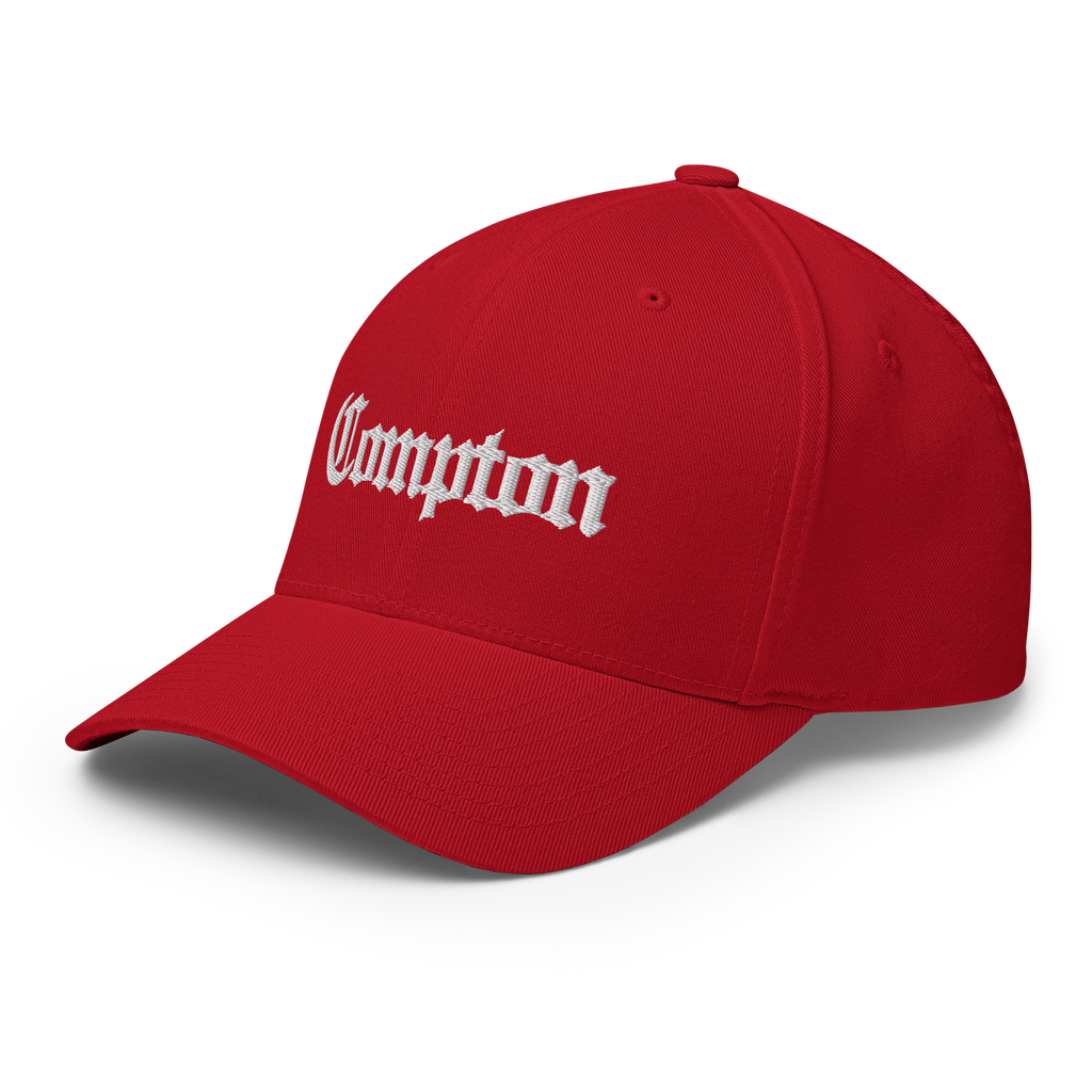 Compton California fitted hat in red, back view