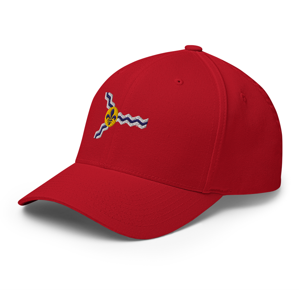 St. Louis Flag fitted hat in red, back view