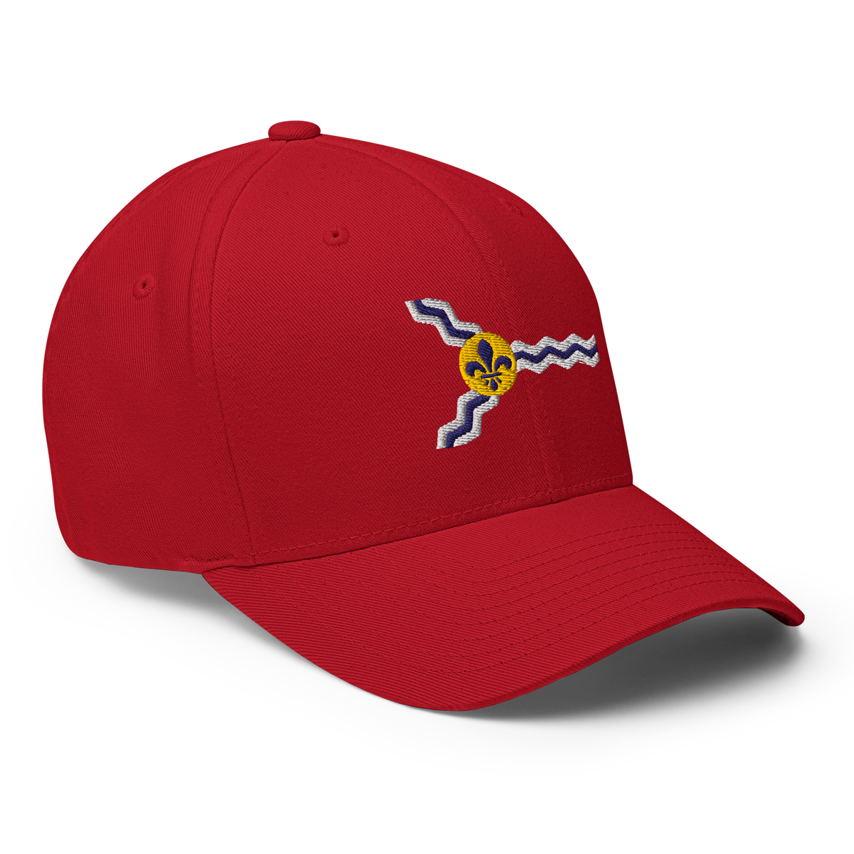 St. Louis Flag fitted hat in red, back view