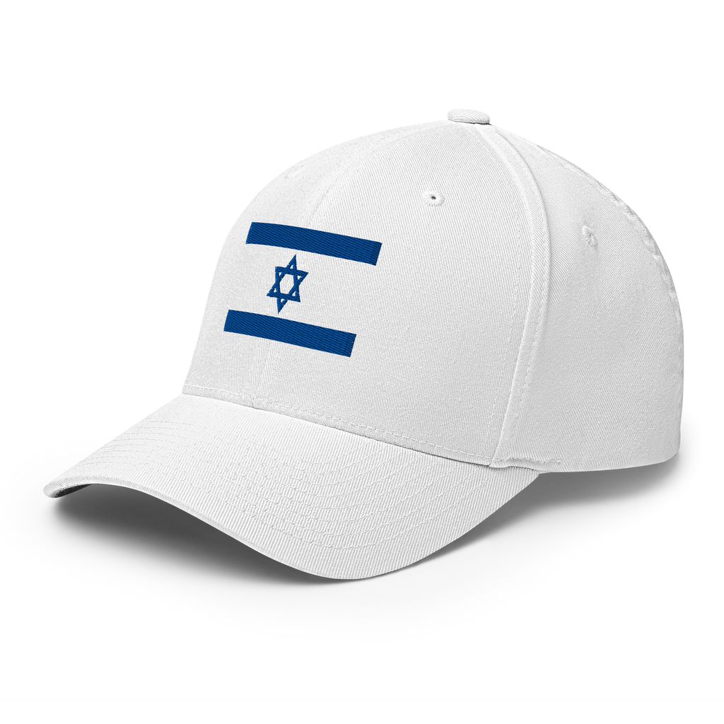 Israel Flag fitted hat in white, back view