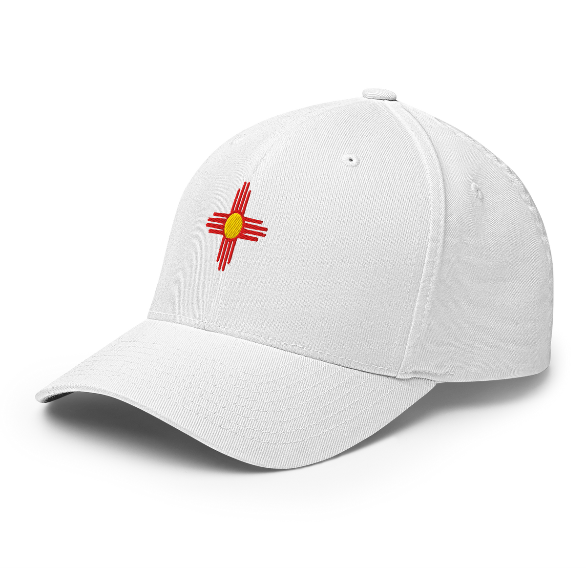 New Mexico Flag fitted hat in white, back view