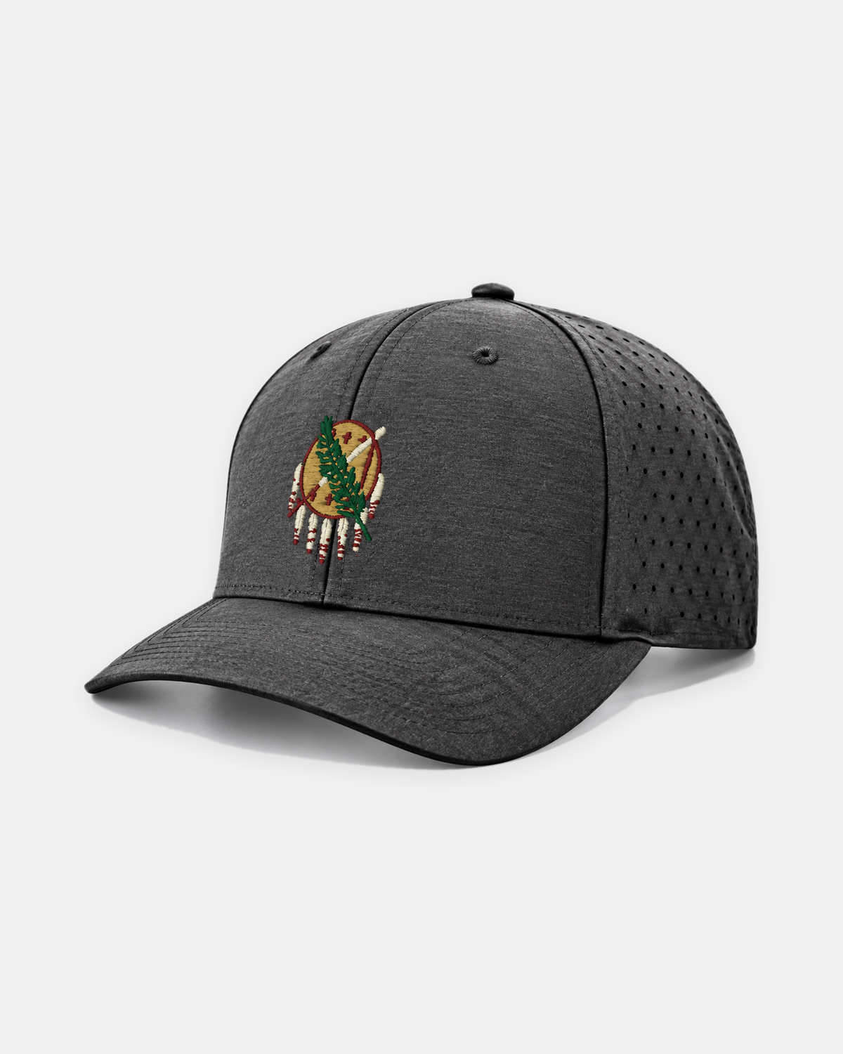 Oklahoma state flag laser perforated 632 hat in gray, embroidered Osage shield