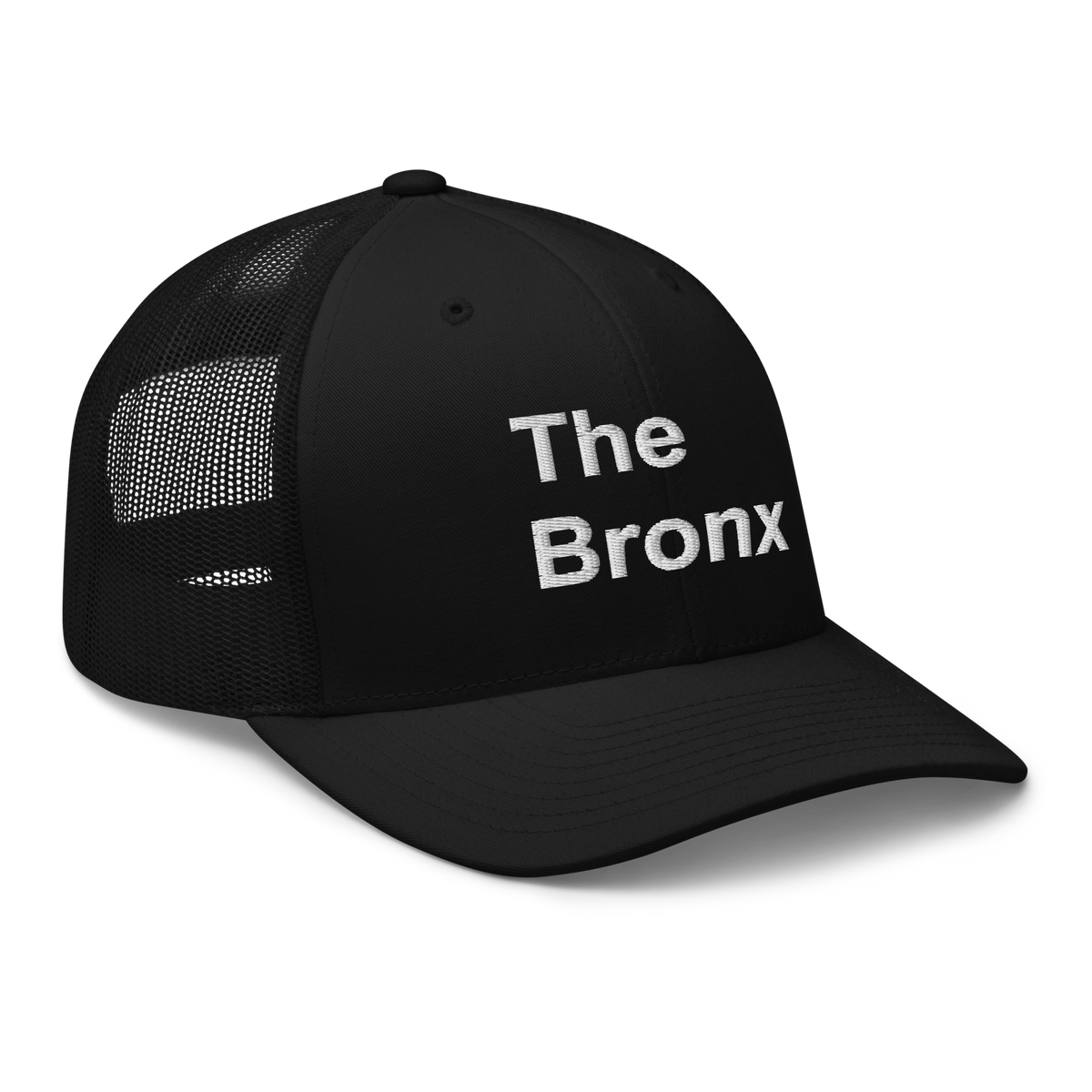 The Bronx New York trucker hat in black, angled view