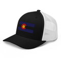 Colorado Flag trucker hat in black, angled view