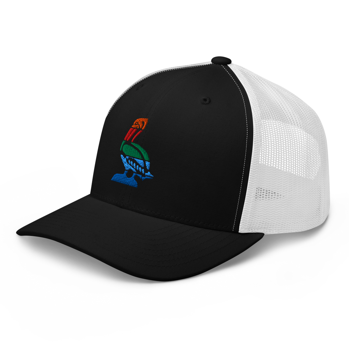 St. Petersburg Florida Flag trucker hat in black, angled view
