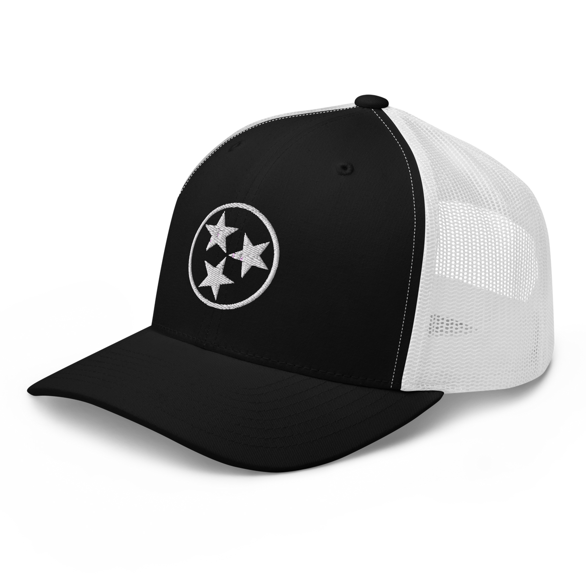 Nashville Tennessee White Flag trucker hat in black, angled view
