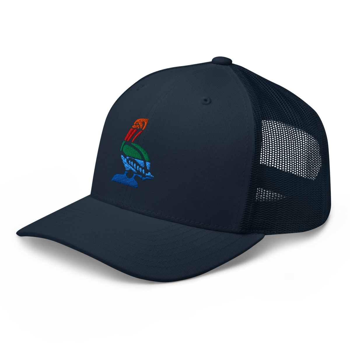 St. Petersburg Florida Flag trucker hat in navy, angled view