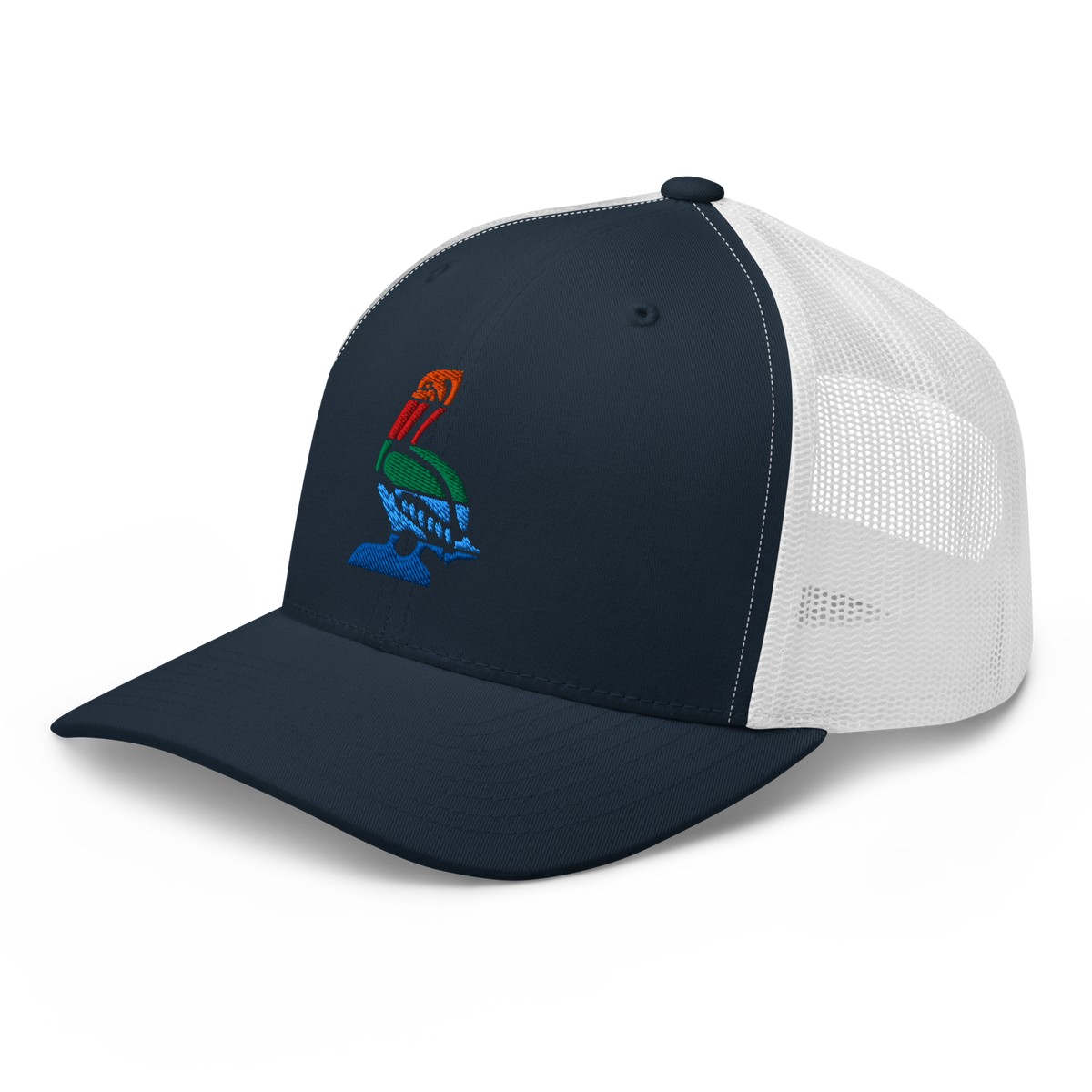 St. Petersburg Florida Flag trucker hat in navy, angled view
