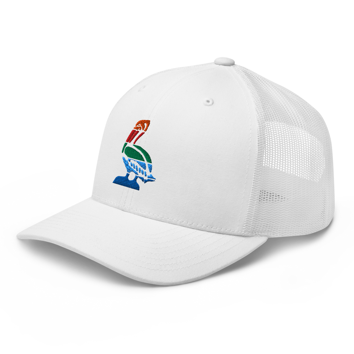 St. Petersburg Florida Flag trucker hat in white, angled view