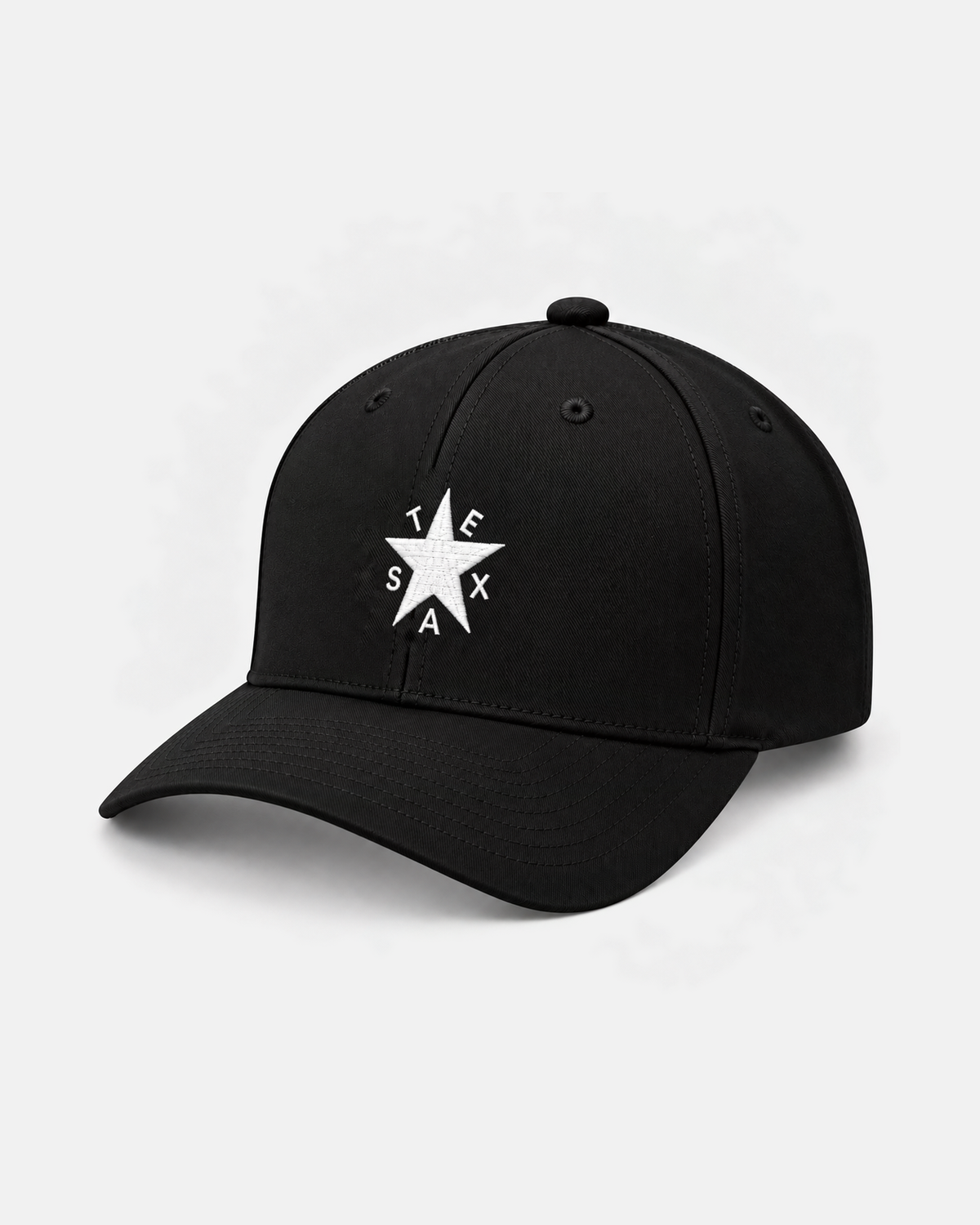 Texas Zavala Star fitted hat in black with white embroidered star and TEXAS lettering, front view
