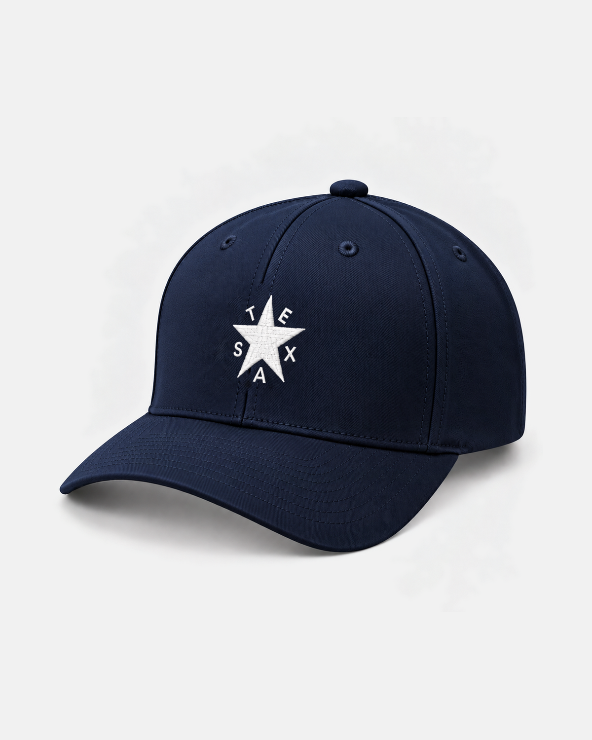 Texas Zavala Star fitted hat in navy with white embroidered star and TEXAS lettering, front view