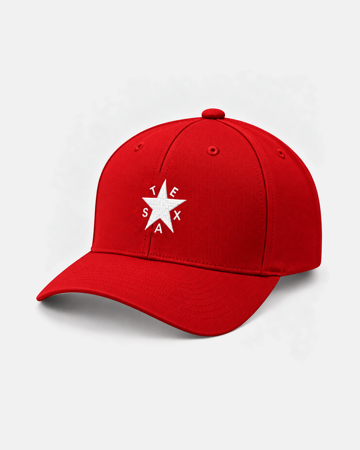 Texas Zavala Star fitted hat in red with white embroidered star and TEXAS lettering, front view