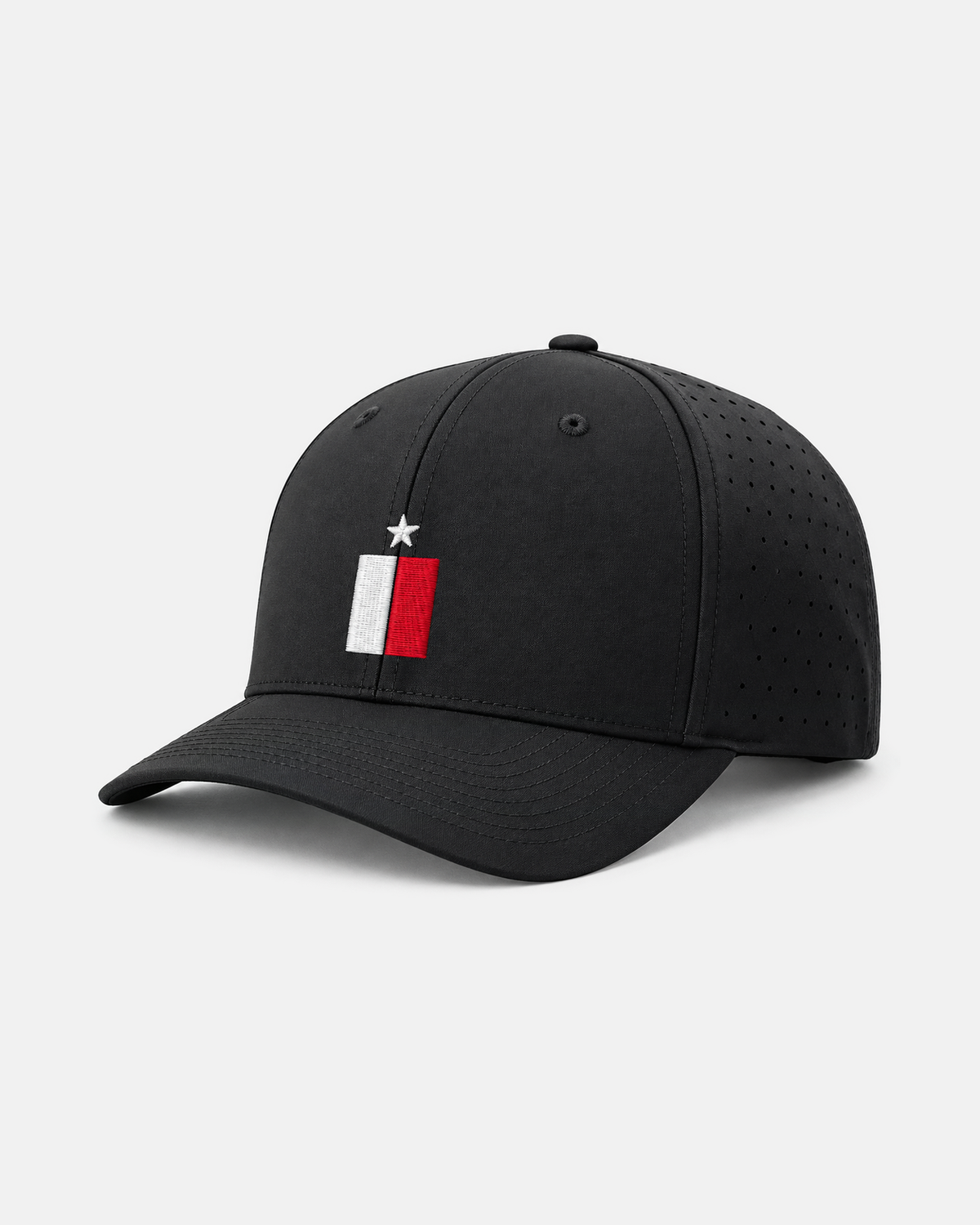 Texas flag laser performance 632 hat in black, embroidered star with white and red bars