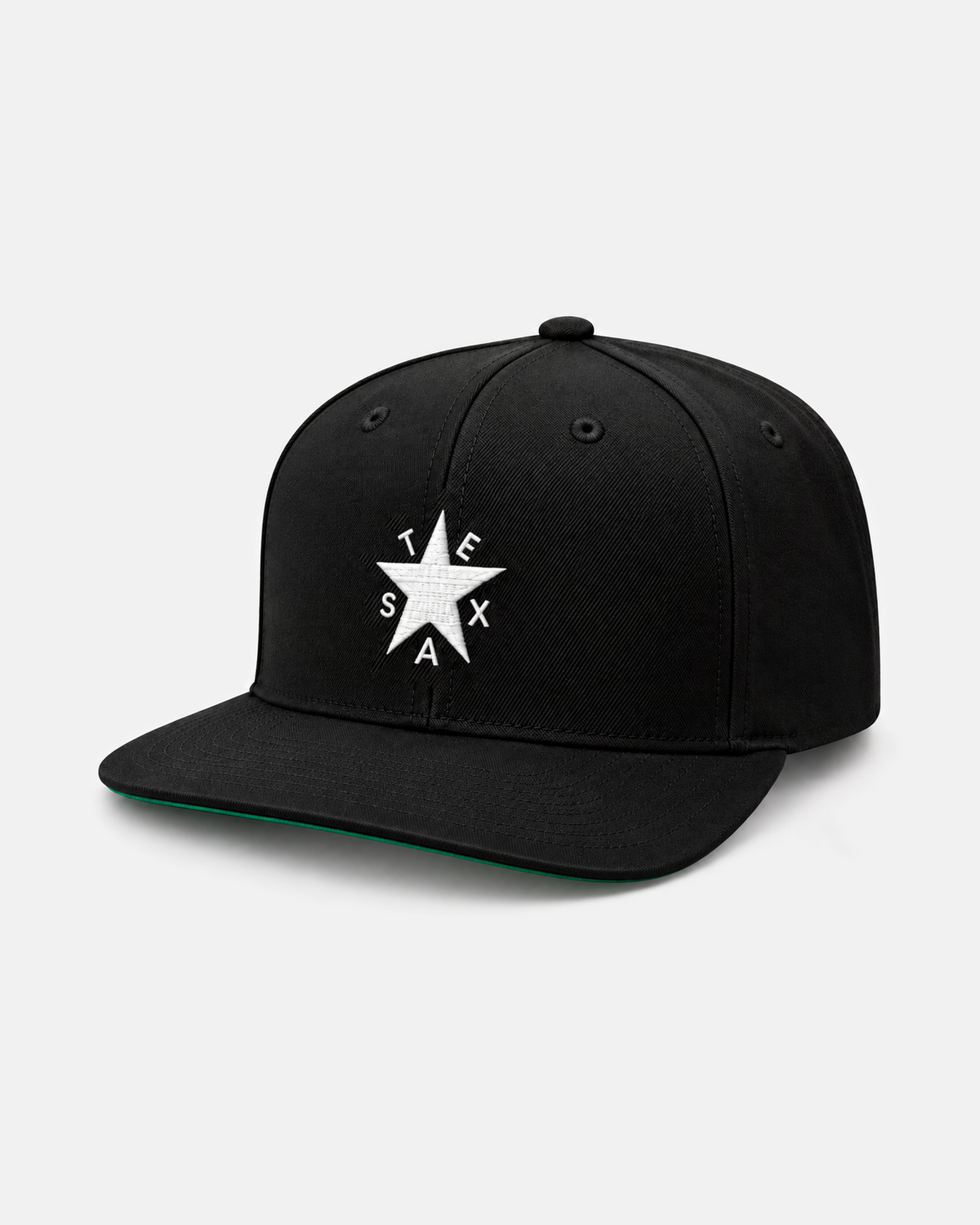 Texas Zavala Star snapback hat in black with white embroidered star and TEXAS lettering, front view