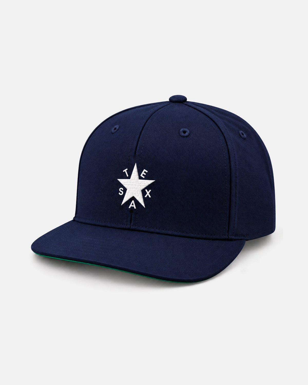 Texas Zavala Star snapback hat in navy with white embroidered star and TEXAS lettering, front view