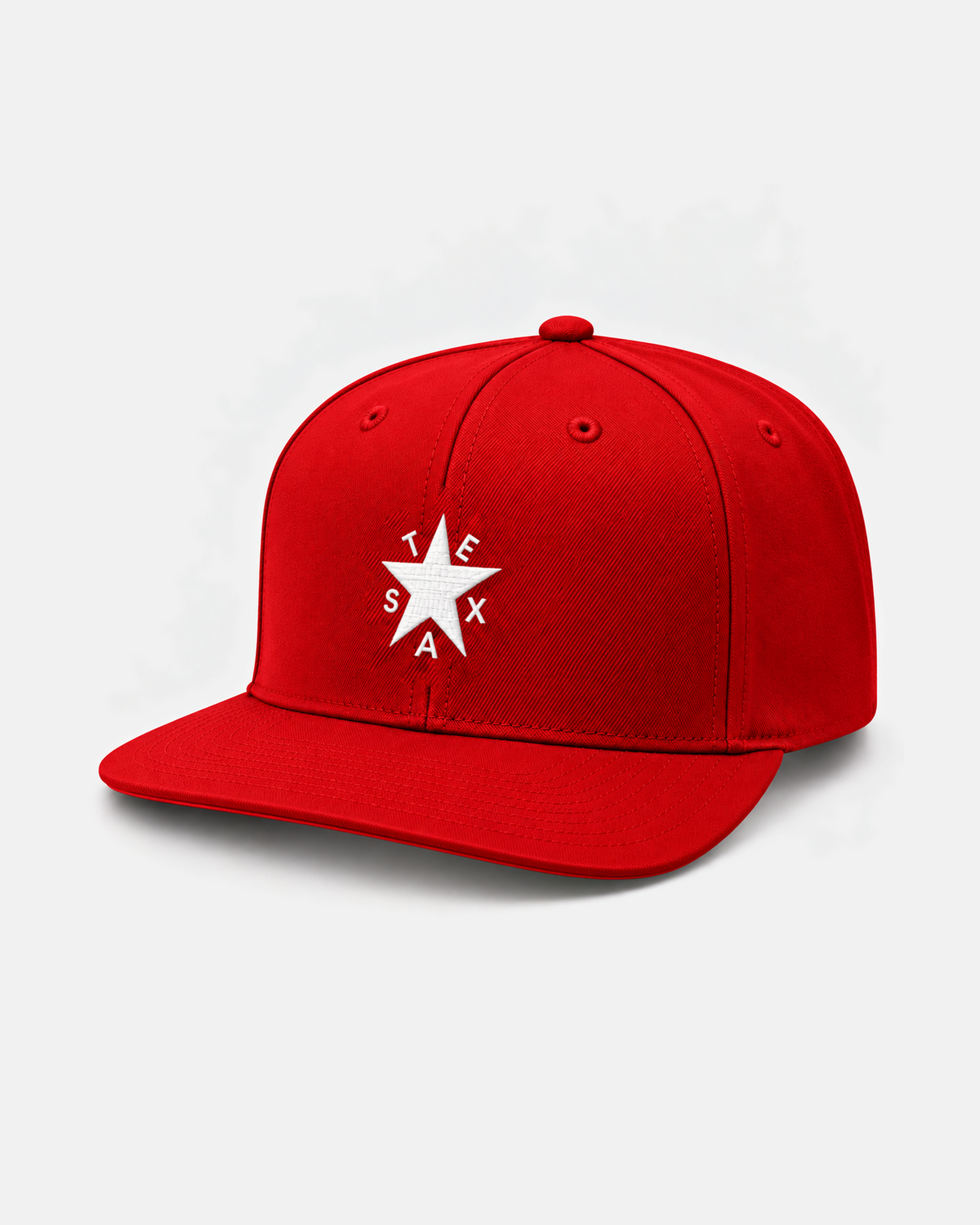 Texas Zavala Star snapback hat in red with white embroidered star and TEXAS lettering, front view