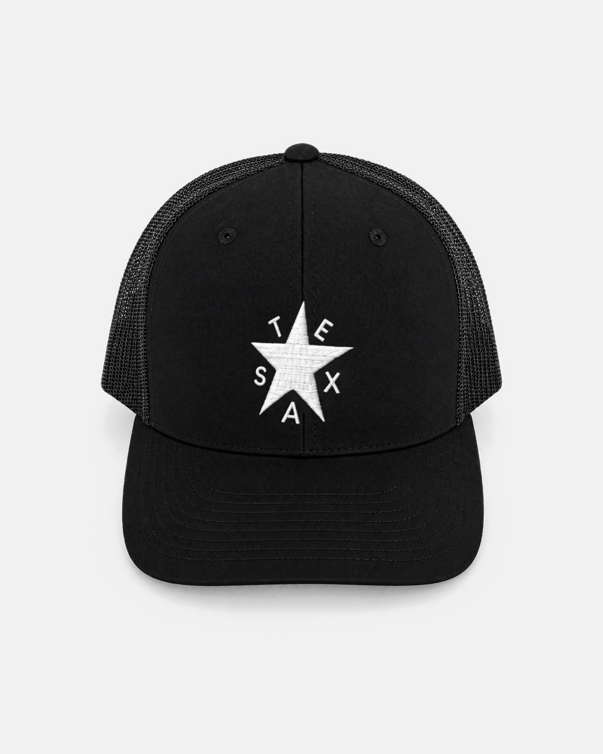 Texas Zavala Star trucker hat, all black, front view